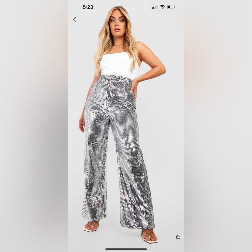 BOOHOO - Women’s Sequin Wide Leg Trouser Pant - U.S. size 20